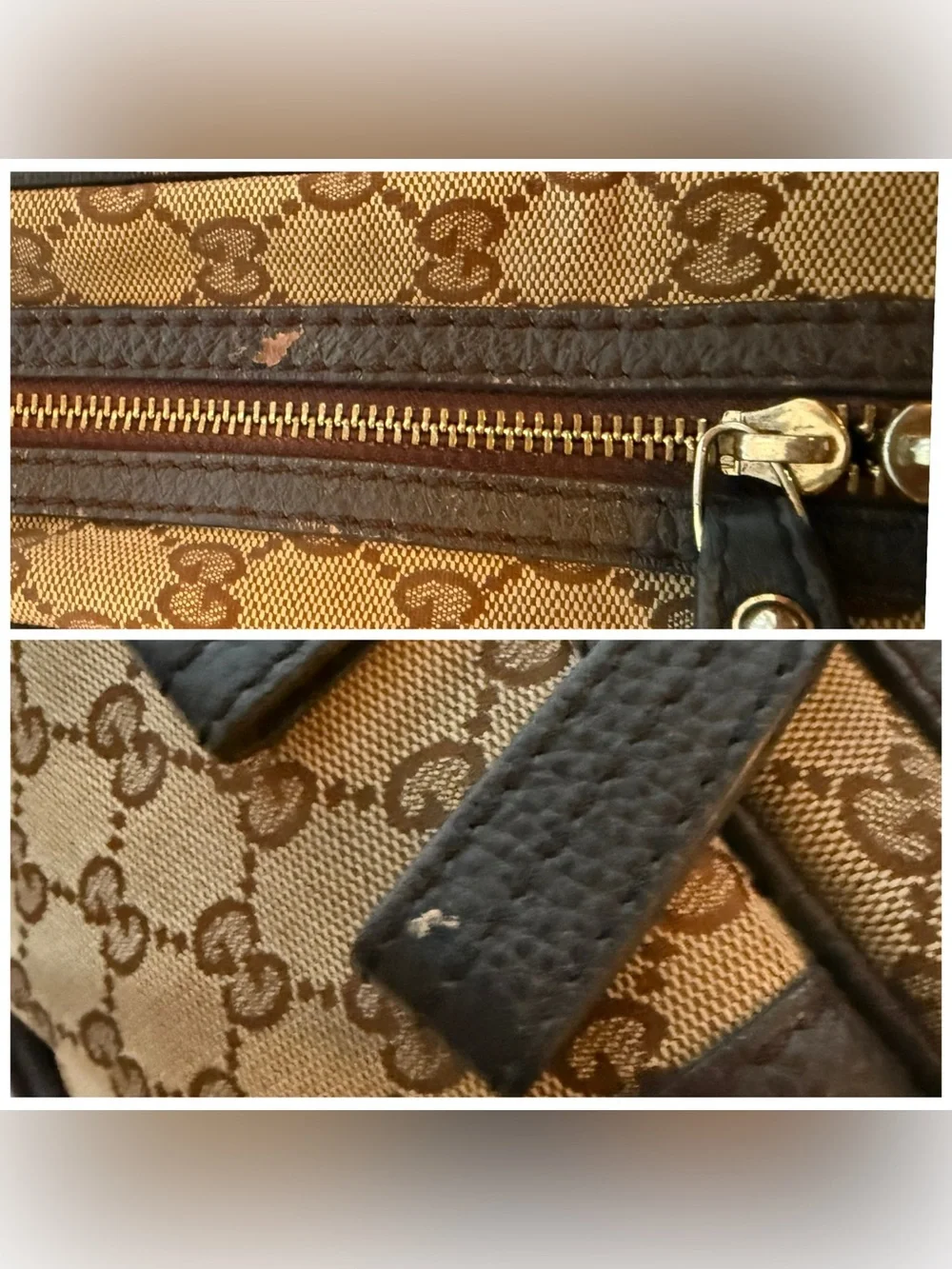 Gucci Beige GG Supreme Boston Bag with Leather Trim